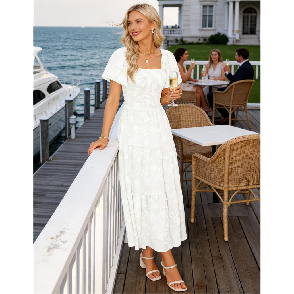 Zesica Wedding Guest Dresses For Women Summer 2026 Boho Floral Midi Dress Flowy Beach Vacation Graduation Long Dresses