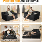 Loveseat Boneless Convertible Sofa Bed, Folding Floor Futon Sleeper Sofa Couch Bed- Boneless Foldable Couch, Corduroy Pull Out Sofa Bed With 2 Pillows For Living Room & Bedroom