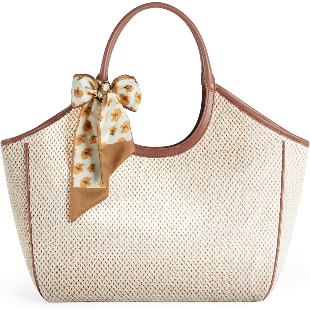 Large Straw Tote With Raffia Weaving, Sand-Resistant Shoulder Beach Bag, For Summer Vacation And Travel