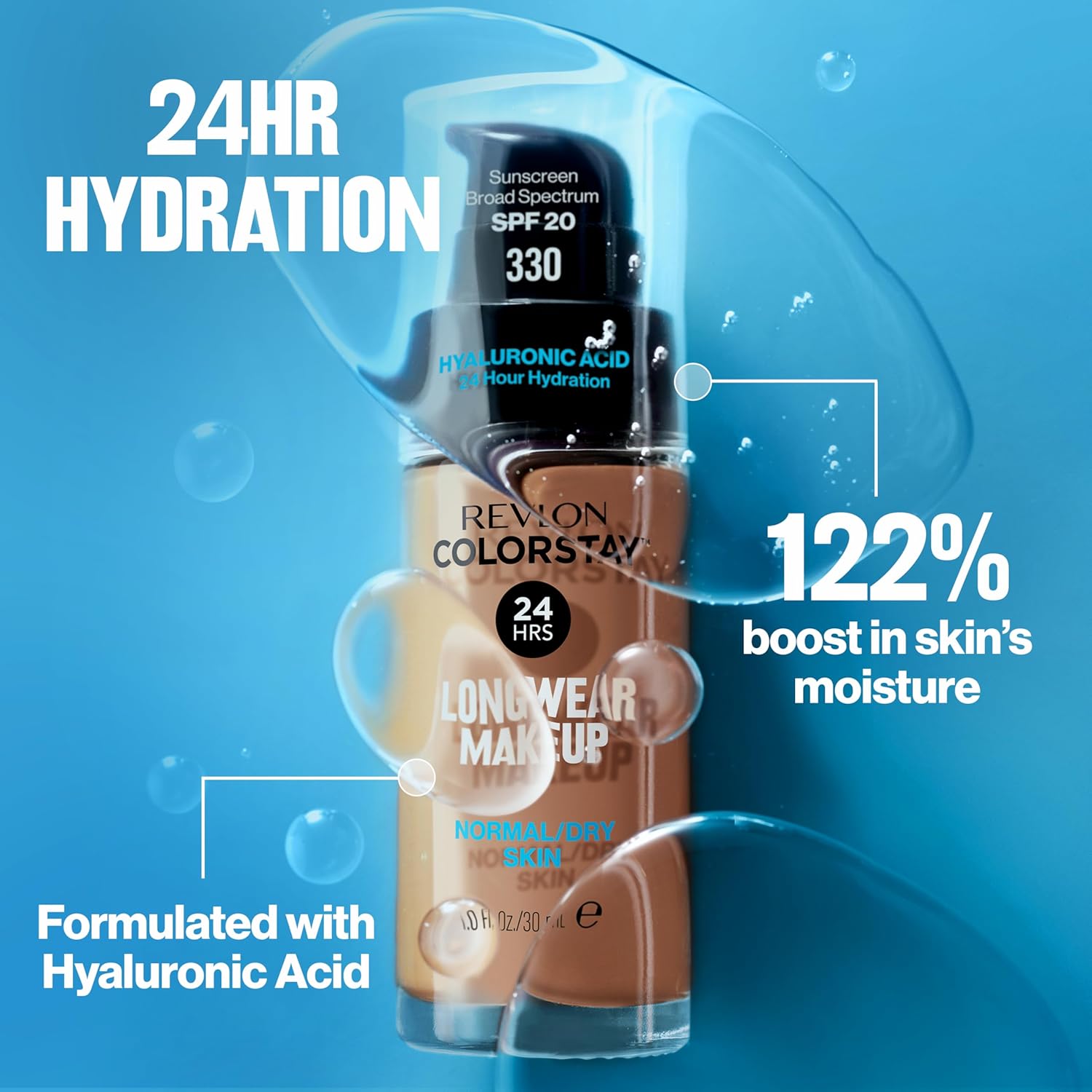 Revlon Liquid Foundation, ColorStay Face Makeup for Normal & Dry Skin, SPF 20, Longwear Medium-Full Coverage with Natural Finish, 180 Sand Beige, 1 fl oz