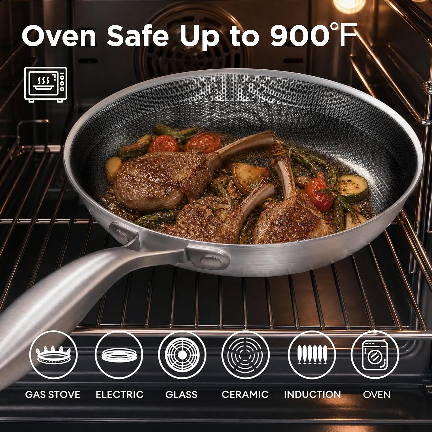 Cooker King 8-Inch Stainless Steel Pan, Hybrid Nonstick Frying Pan – 3-Ply Clad Cookware, Healthy & Non-Toxic, Dishwasher & Oven Safe, Stay-Cool Handle, Induction Compatible – Metal Utensil Safe