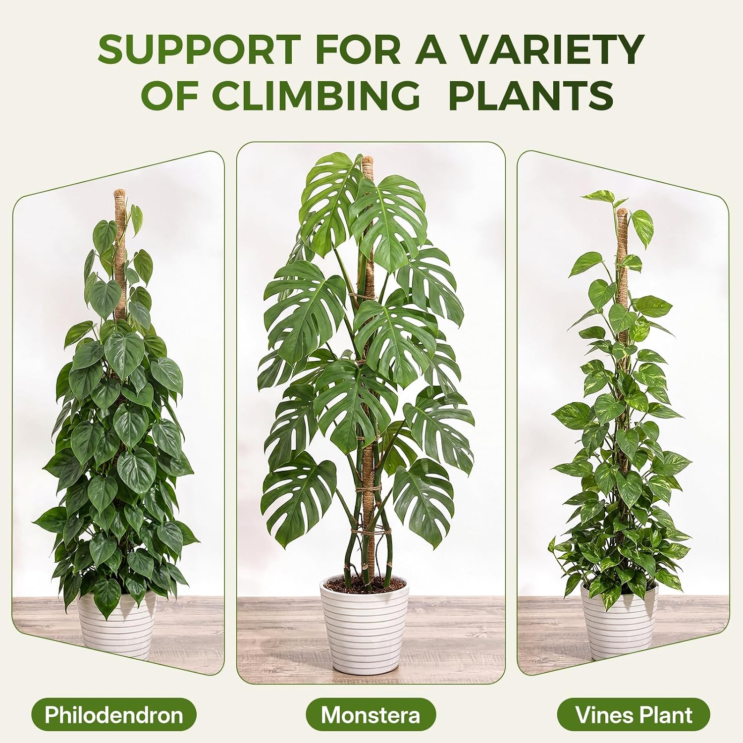 4 Pack Moss Pole Monstera Plant Support, 2 Pack 28" & 2 Pack 48" Bendable Plant Stakes Made Of Real Coco Coir Support For Climbing Indoor Plants, Tall Moss Stick Trellis For Potted Climbers