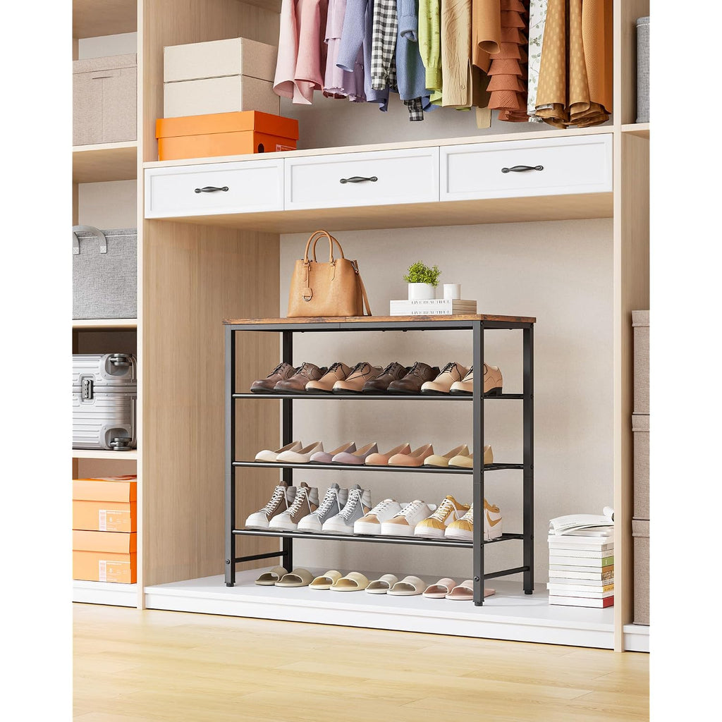 Kitsure Shoe Rack For Closet, Rustic Brown Shoe Organizer With Leveling Feet, Sturdy & Rust-Proof Shoe Storage For Entryway, Bedroom, Living Room, 29.5" X 11.4" X 24.8", Brown