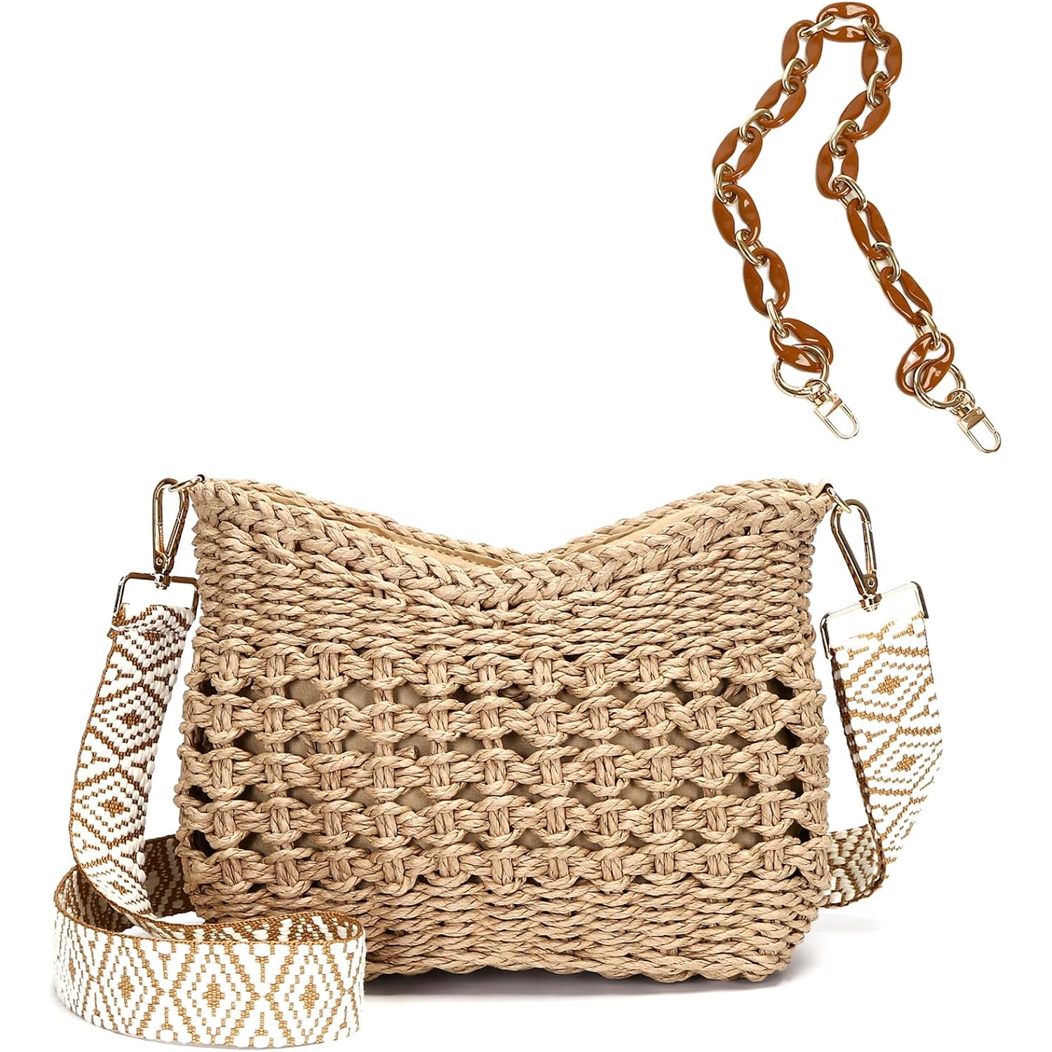 Herald Small Summer Crossbody Bags for Women, Beach Handmade Straw Woven Pocketbooks Handbag Shoulder Purse