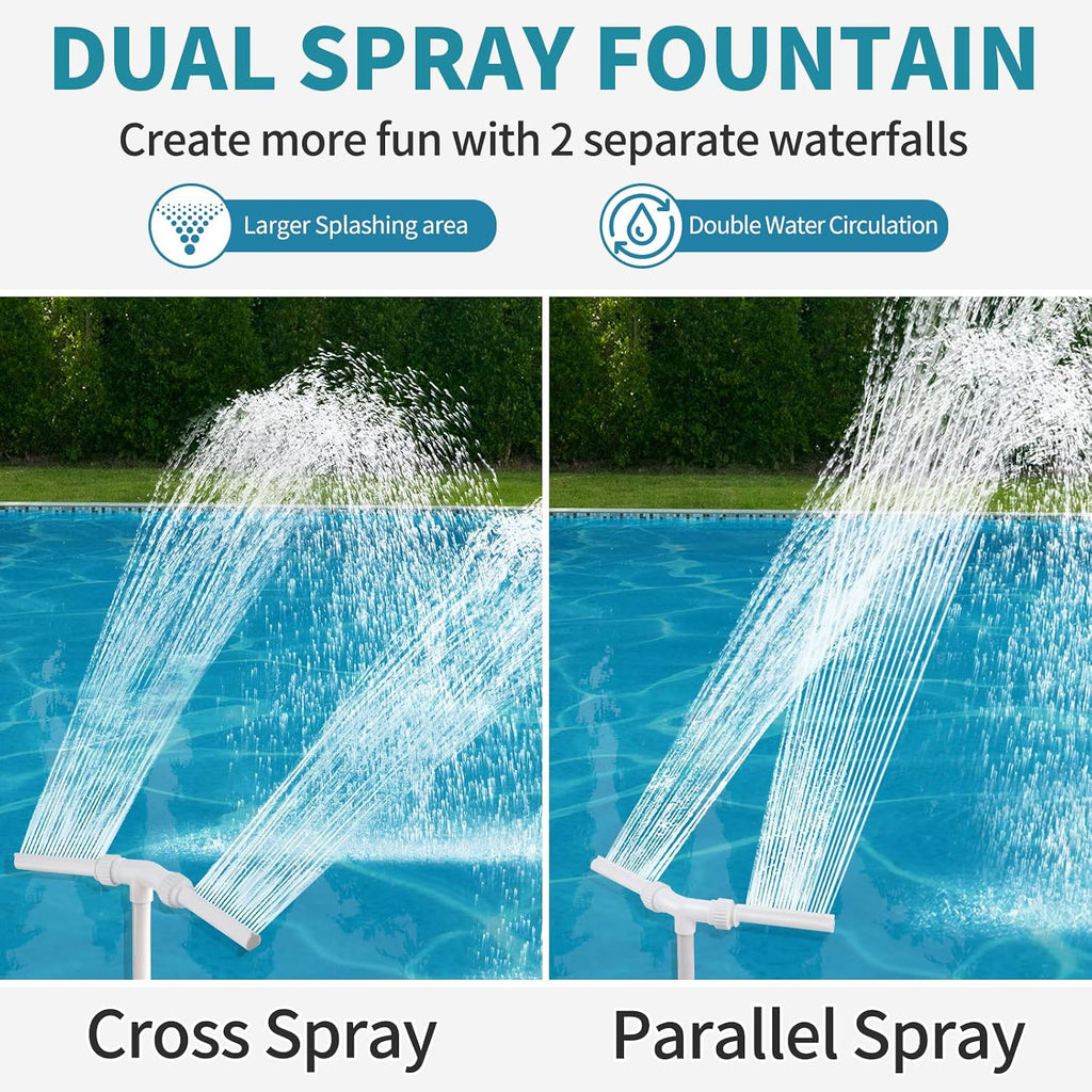 Water-Fountain Dual Spray Swimming-Pool-Accessories - Upgrade Above/Inground Waterfall Cooler, Adjustable 2 In 1 Nozzle, High Pressure Pond Aerator, Garden Sprinkle Feature Outdoor Décor