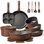 Carote 21Pcs Pots And Pans Set, Nonstick Cookware Set Detachable Handle, Induction Kitchen Cookware Sets Non Stick With Removable Handle, Rv Cookware Set, Oven Safe, Brown