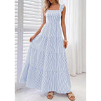 Prettygarden Womens 2026 Summer Casual Maxi Dresses Striped Square Neck Sleeveless Boho Flowy Sundress Beach Vacation Clothes