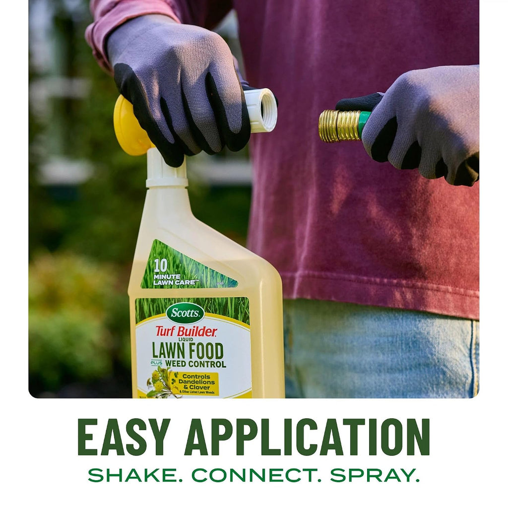 Scotts Turf Builder Liquid Lawn Food Plus Weed Control, 32 Fl. Oz. | Liquid Weed Killer And Grass Fertilizer, Hose-End Applicator