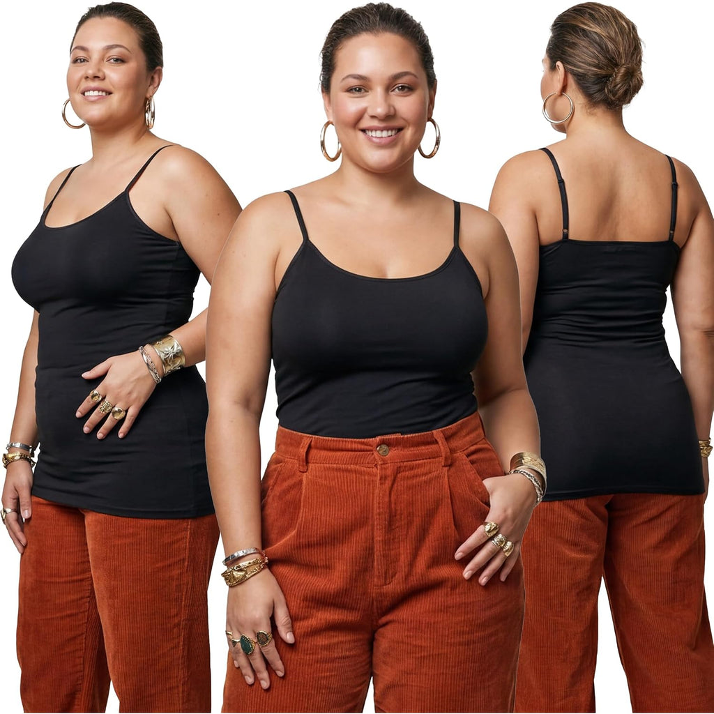 Emmalise Women's Basic Casual Long Camisole Adjustable Strap Cami Layering Top