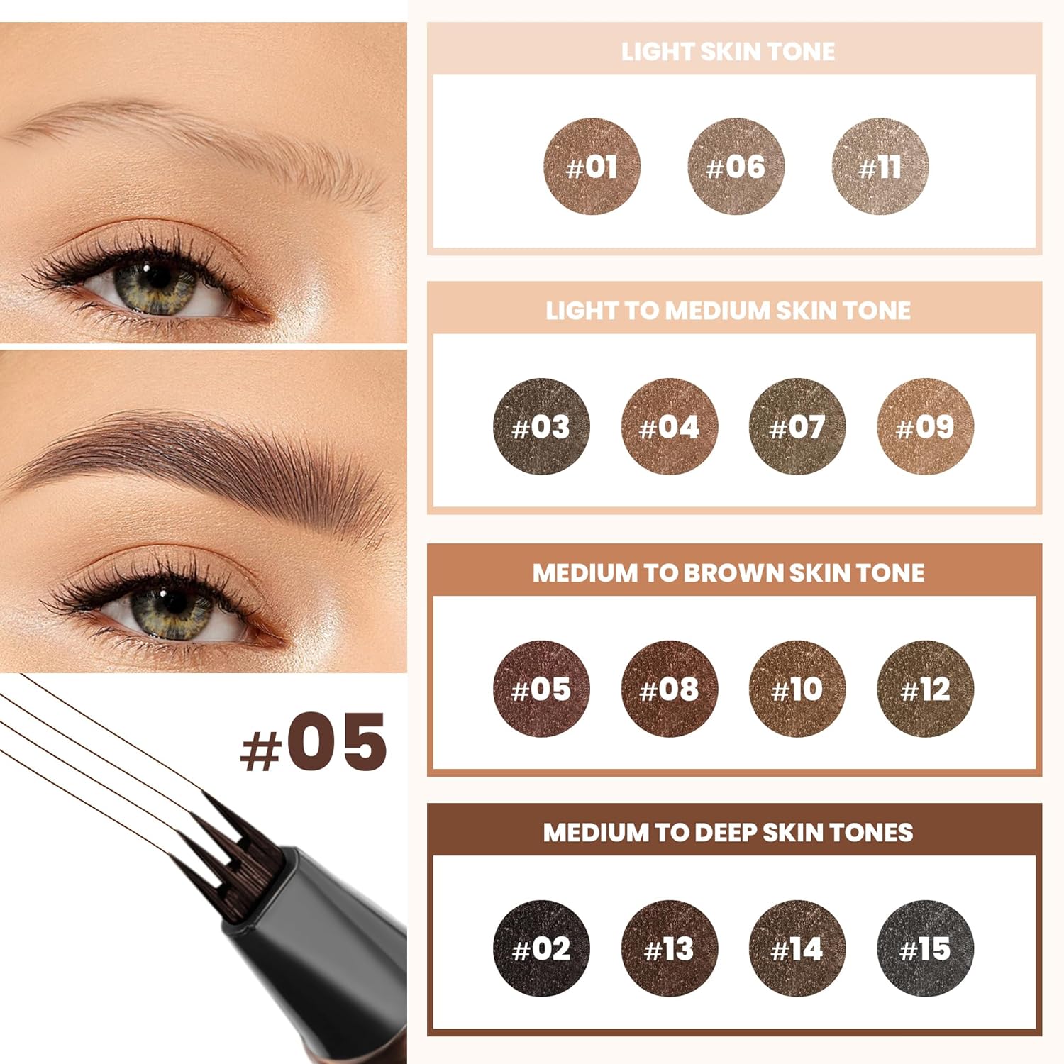 2 Pack 4-Tip Microblading Eyebrow Pen with 2 Brow Brushes, Waterproof Vegan Formula Eyebrow Pencils for Women to Effortlessly Create Natural Hair-Like Strokes, All-Day Wear (Dark Brown)