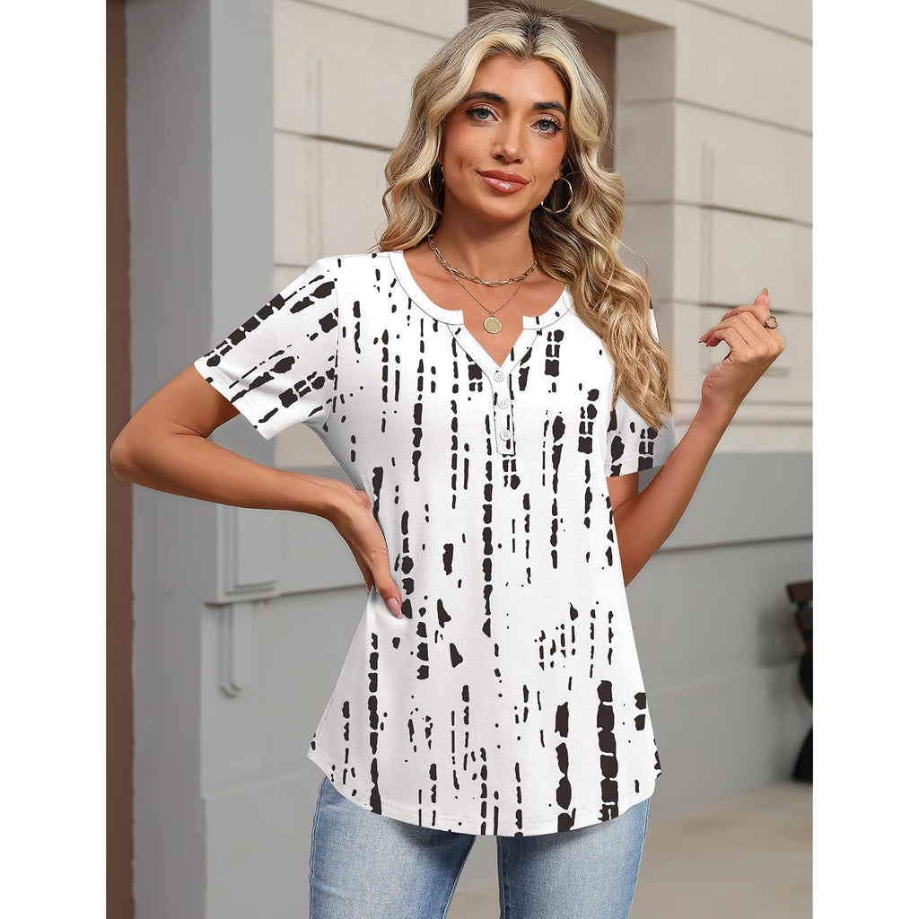 TCOT Women's Tops Dressy Casual Summer Blouses Short Sleeve Button V Neck Spring Tee Shirts