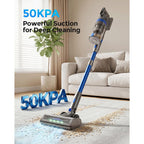Cordless Vacuum Cleaner, 50Kpa 60Mins Self-Standing Stick Vacuum Cordless With Anti-Tangle Brush,Touch Screen,Lightweight & Portable,Vacuum Cleaners For Home,Pet Hair,Carpet, Hard Floor Blue