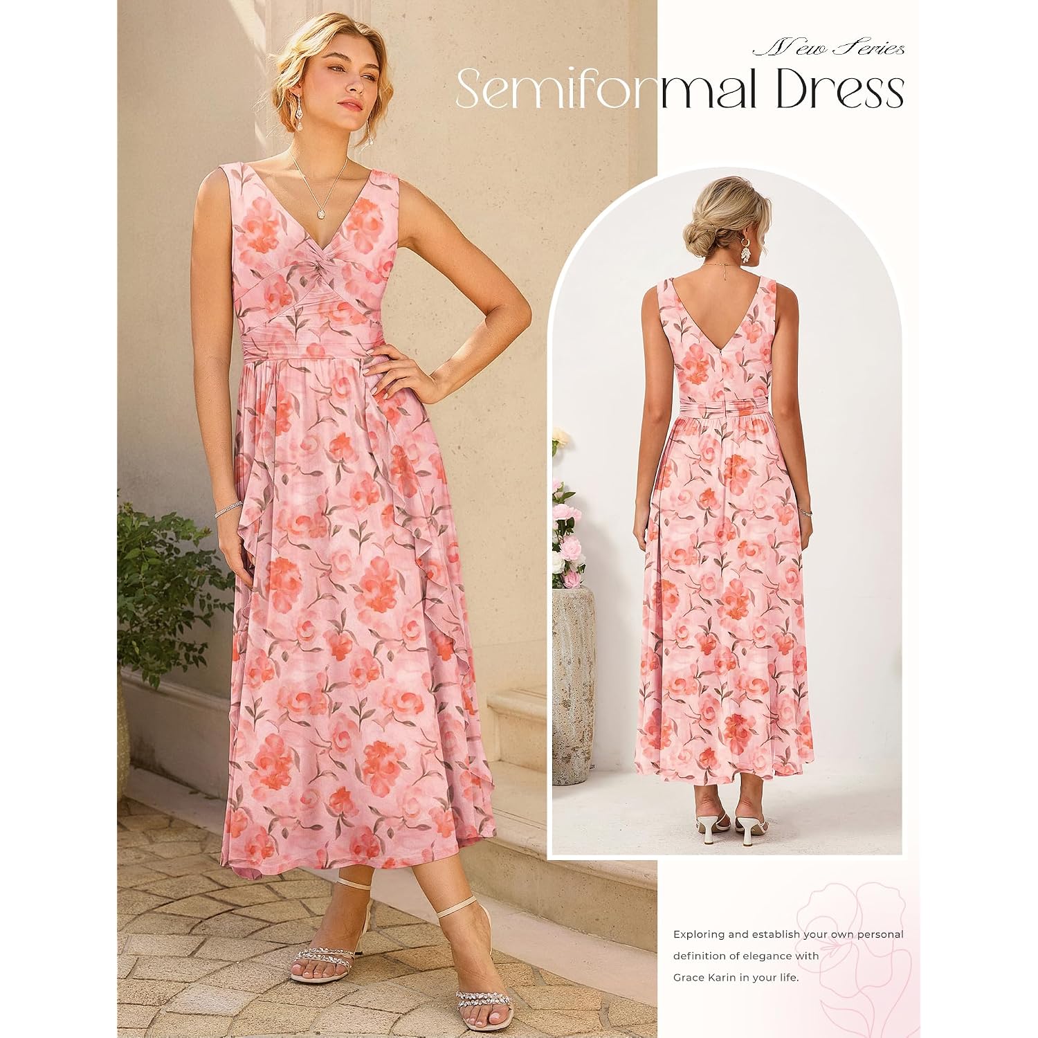 Grace Karin Women'S Summer Sleeveless Floral Maxi Dress V Neck Formal Wedding Guest Dress A Line Beach Vacation Clothes