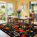 RELEANY Floral Nursery 5x7 Area Rugs Washable Print Boho Cute Carpet Non Slip Flower Low Pile for Living Room Kids Girls Playroom Bedroom Kitchen Office Farmhouse-Black