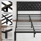 Hisoft Queen Bed Frame With Upholstered Button Tufted Headboard, Bed Frame Platform Metal Slats Support, Under Bed Storage, No Box Spring Needed, Noise-Free, Easy Assembly, Black