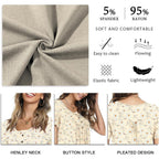 Women's Tunic Tops Short Sleeve Henley Pleated Blouse Loose Fit Summer Shirts for Leggings
