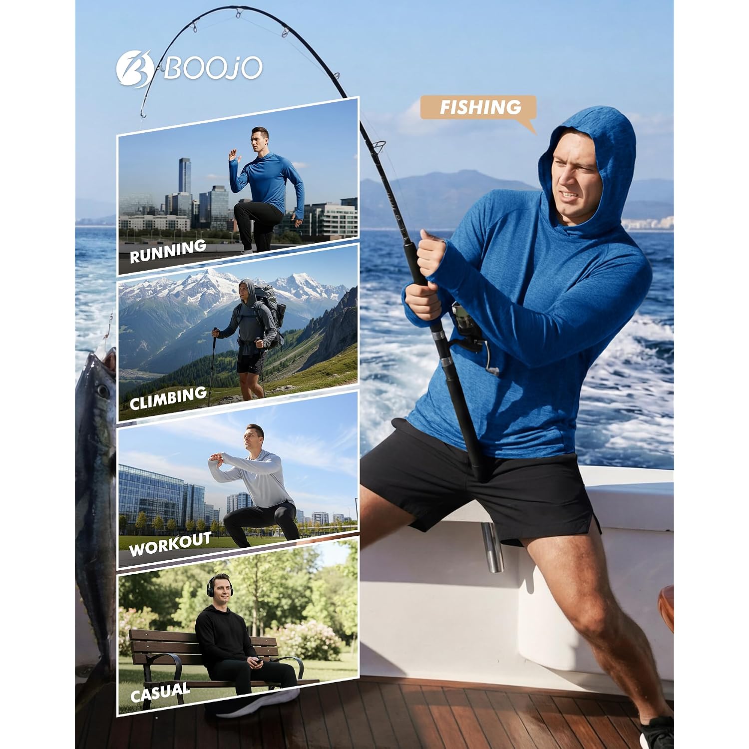 4 Pack Sun Hoodie For Men - Uv Upf 50+ Fishing Shirts Long Sleeve Lightweight Tops For Athletic Running Gym Workout