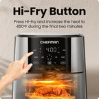 Chefman Air Fryer 8 Qt | Turbofry® 4-In-1 With 450°F Hi-Fry Option For Crispier Results | Bake, Dehydrate, Frozen | Xl Nonstick Dishwasher-Safe Basket | Stainless Steel