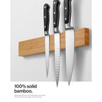 Larhn Magnetic Knife Holder For Wall Or Fridge - No-Drill Bamboo Knife Magnetic Strip, 16″ - Renter Friendly