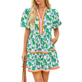 Cicy Bell Womens V Neck Floral Mini Dress Short Puff Sleeve Patchwork Summer Casual Boho Dresses