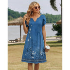 Zeagoo Women'S Casual Dresses With Pockets Summer Floral V-Neck A-Line Tshirt Dress Short Sleeve Mini Dress Beach Sundress