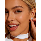 4 Pairs Silver Stud Earrings for Women, 18K Silver Plated Hypoallergenic Premium Cubic Zirconia Earrings, Halo Round Square Stud Earrings Set for Women Men