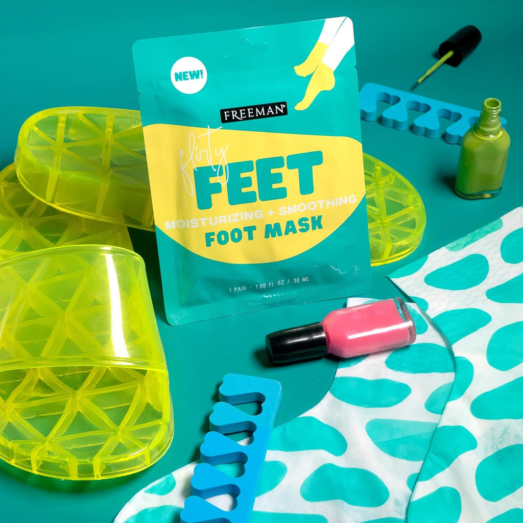 Freeman Flirty Feet Foot Care Set – Instant Peeling Spray for Dry, Cracked Feet + Moisturizing Foot Mask Socks 3-Pack (4 Piece Set)