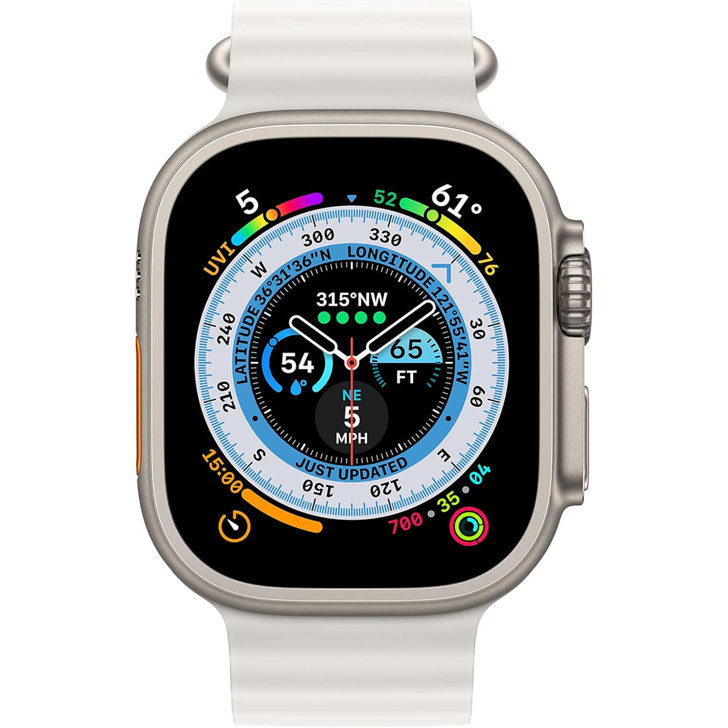 Apple Watch Ultra [GPS + Cellular 49mm] Titanium Case with White Ocean Band, One Size (Renewed Premium)