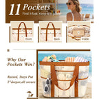 2026 Stylish & Spacious Xx-Large Beach Bag For Women – Mesh × Canvas Tote With Top Zipper, 11 Tall Pockets | 40L+ Spacious
