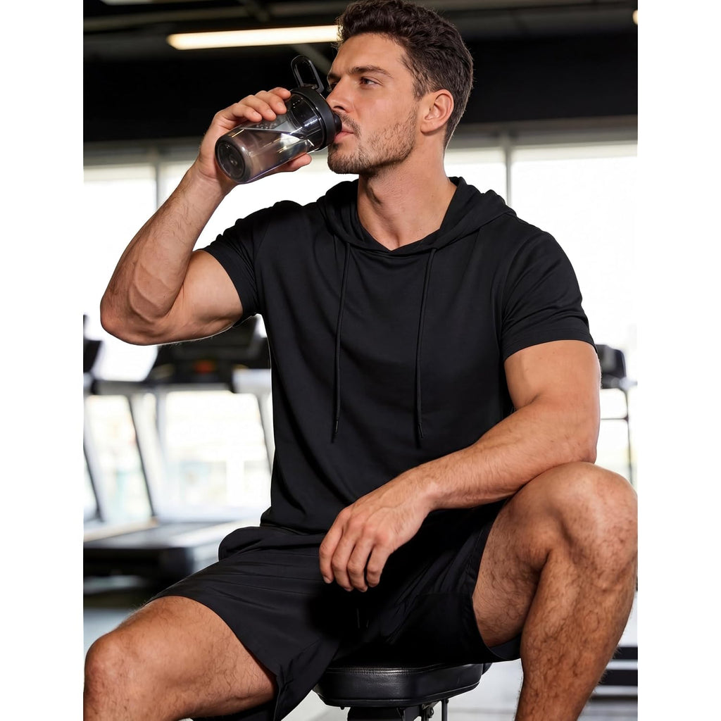Magcomsen Men'S Short Sleeve Hoodie Upf80+ Workout Lightweight Athletic Gym Hooded T Shirts