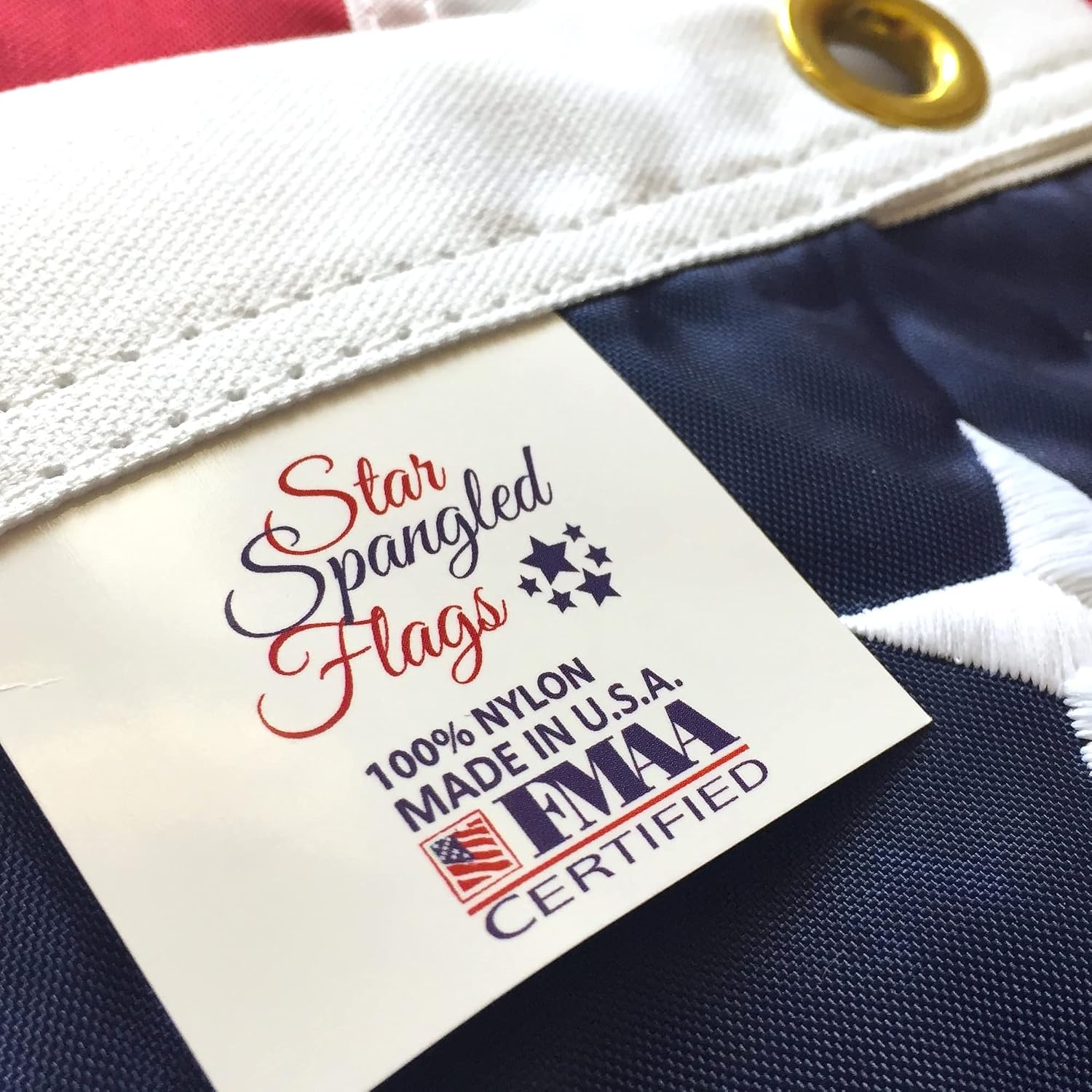 American Flag Made In Usa 100% | 3X5 American Flags For Outside | Us Flag 3X5 Heavy Duty Outdoor Nylon Featuring Embroidered Stars And Sewn Stripes Plus Extra Quadruple Stitching On Fly End
