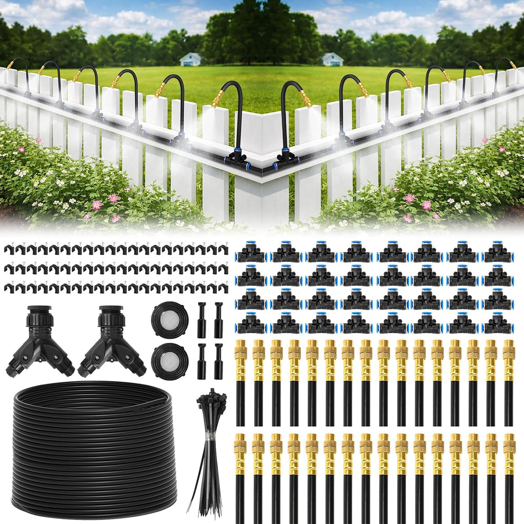 Pro-Series Drip Irrigation System, 200Ft 1/4" Garden Watering System With 32Pcs 360° Bendable Copper Nozzles, Leak-Free Quick-Connect Misting Sprinkler Kit For Patio, Raised Beds, Yard, Greenhouse