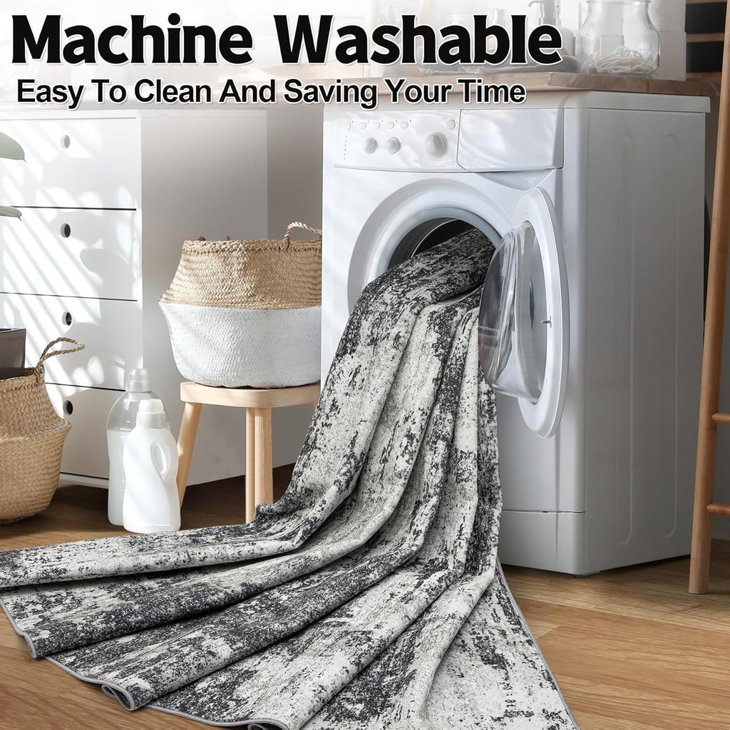 8x10 Area Rugs for Living Room: Abstract Washable Rug with Anti-Slip Backing Non-Shedding Stain-Resistant Soft Modern Large Carpet for Bedroom Dining Room Farmhouse Nursery Home Office Black