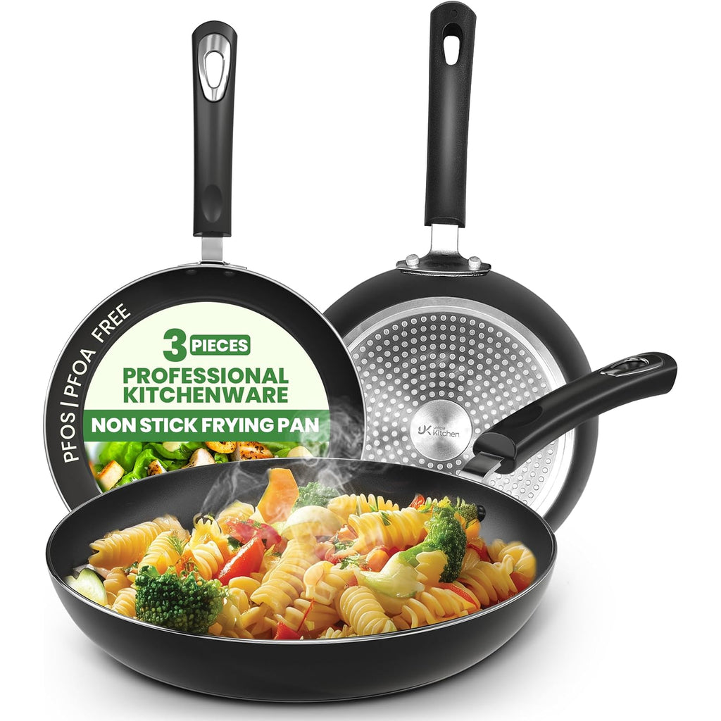 Utopia Kitchen Nonstick Cookware 3 Piece Omelette Pan Skillet Set, Nonstick Frying Pans With Induction Bottom, 8, 9.5 & 11 Inches Frying Pans With Bakelite Handles, Pfoa Free, Grey