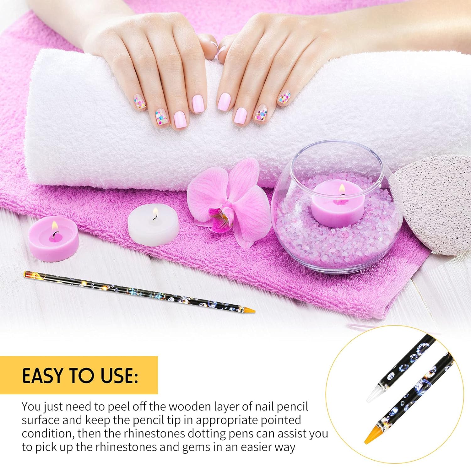 20 Pcs Rhinestone Picker Pen Set, 16 Yellow and White Self Adhesive Nail Dotting Wax Pen with 4 Triangular Bead Separator, Crystal Pick up Tools for Nail Art Diamond Painting