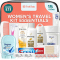 15-Piece Women’S Travel Toiletry Kit – Premium Brand-Name Shampoo, Conditioner, Body Wash, Deodorant & Toothpaste, Tsa Approved Travel Size Set With Clear Bag