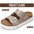 Project Cloud 100% Genuine Leather Platform Sandals Women Footwear - Wedge Chunky Slides For Women 2026 With Memory Foam Insole & Cork Footbed Womens Sandals (Greecechunky)