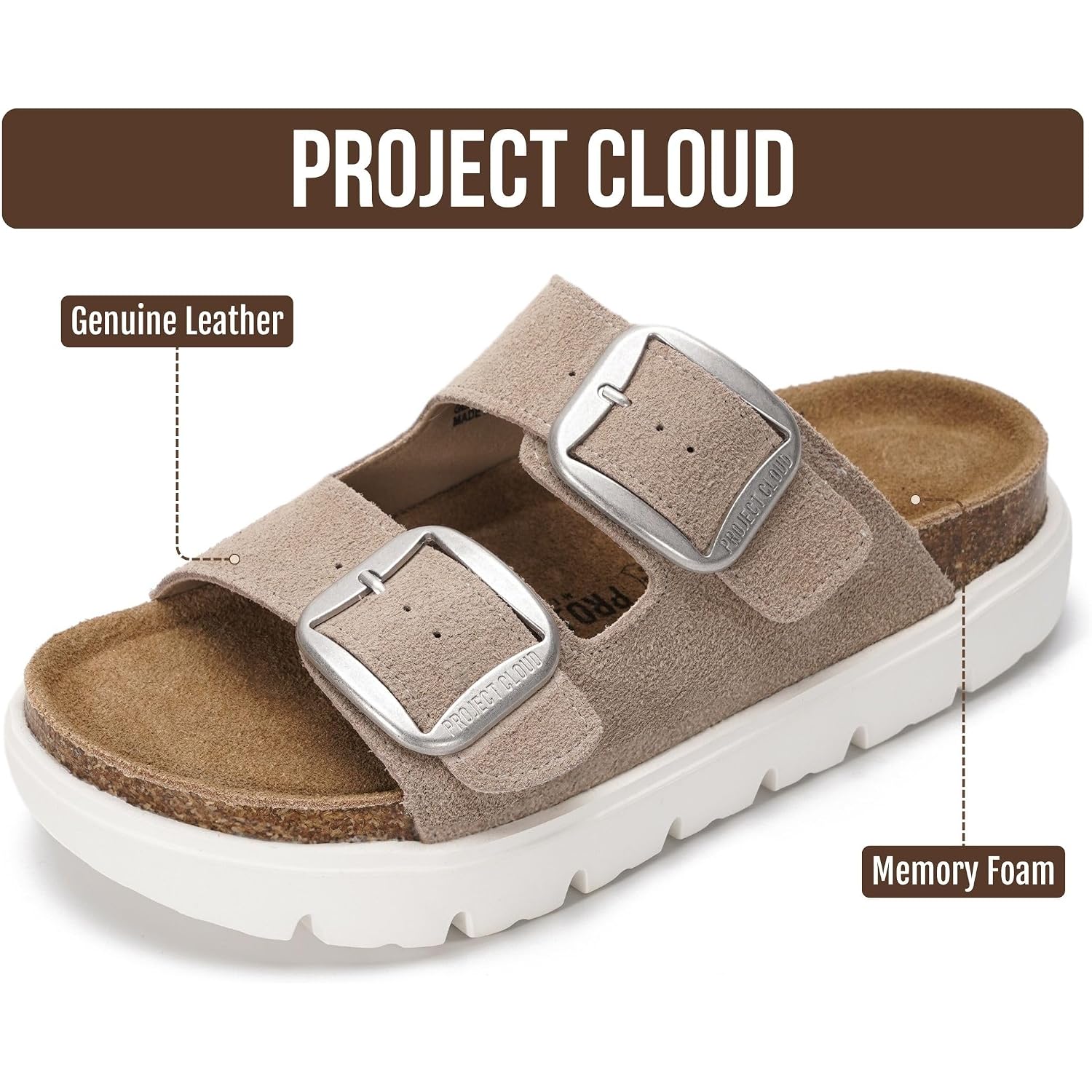 Project Cloud 100% Genuine Leather Platform Sandals Women Footwear - Wedge Chunky Slides For Women 2026 With Memory Foam Insole & Cork Footbed Womens Sandals (Greecechunky)
