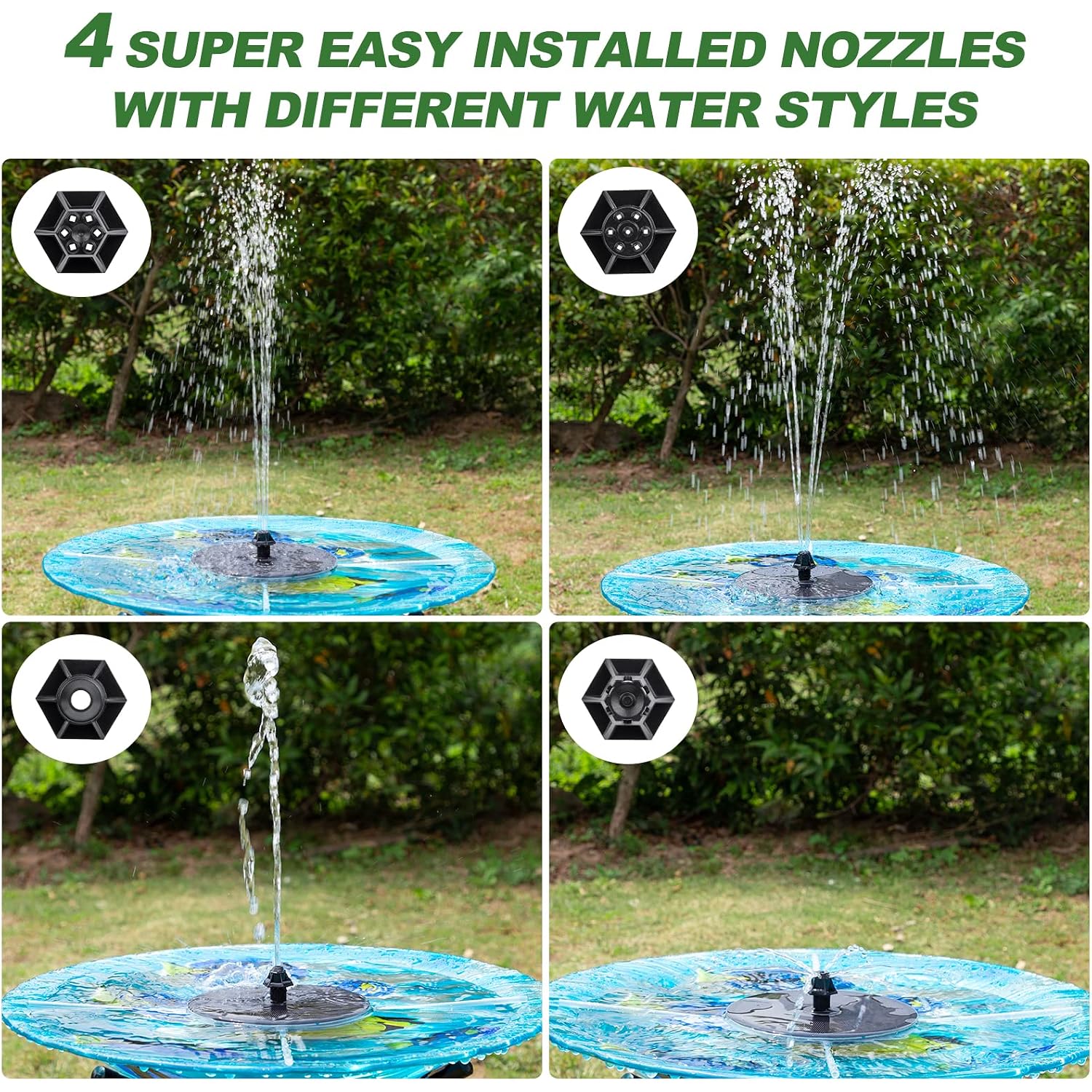 Mademax Upgraded Solar Fountain With 4 Easy Install Nozzle And Fixer, Solar Powered Fountain Pump For Bird Bath, Garden, Pond, Pool, Fish Tank, Outdoor