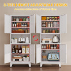 69" Tall Metal Kitchen Pantry Cabinet With Microwave Shelf, 4 Doors & 3 Adjustable Shelves, Heavy Duty Food Storage Cabinet With Anti-Tip Design For Kitchen,Dining Room (1Pc,White)