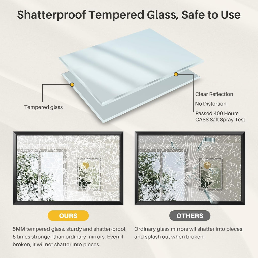 36X32 Inch Black Bathroom Mirror For Wall, Thick Metal Framed Rectangle Mirrors For Over Sink, Bedroom, Living Room, Entryway, Anti-Rust, Hd Tempered Glass