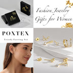 3 Pairs Dainty Small Earrings for Women Trendy, Birthstone Stud Huggie Hoop Jacket Stack for Cartilage Helix, Gold Plated Hypoallergenic Cute Women Fashion Accessories Western Jewelry Gifts