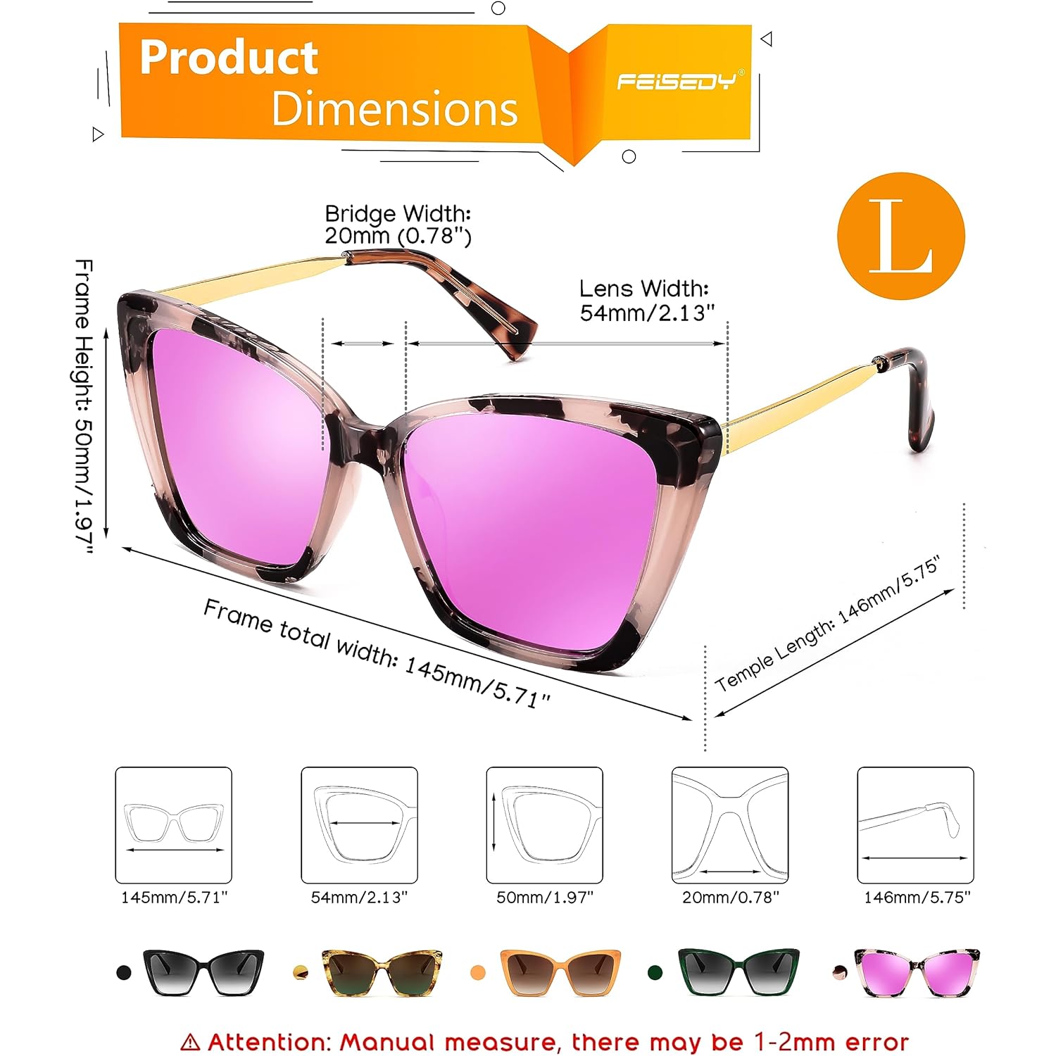 FEISEDY Trendy Polarized Women Sunglasses, Retro Womens Square Cat Eye Sun Glasses B4134