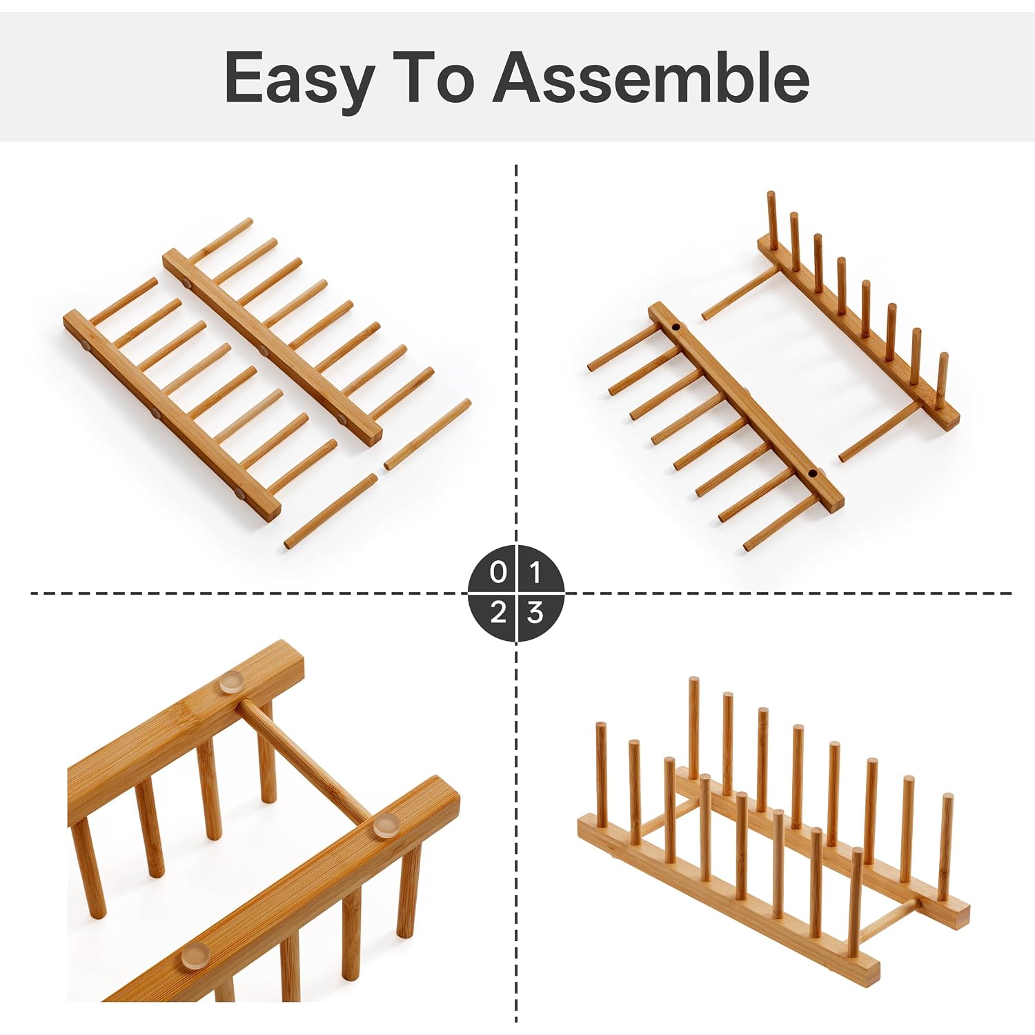Hblife 2-Pack Bamboo Wooden Dish Rack Holder Space-Saving Vertical Organizer For Plates, Cups, Pots, Lids, Bowls & Cutting Boards Kitchen Cabinet & Counter Storage