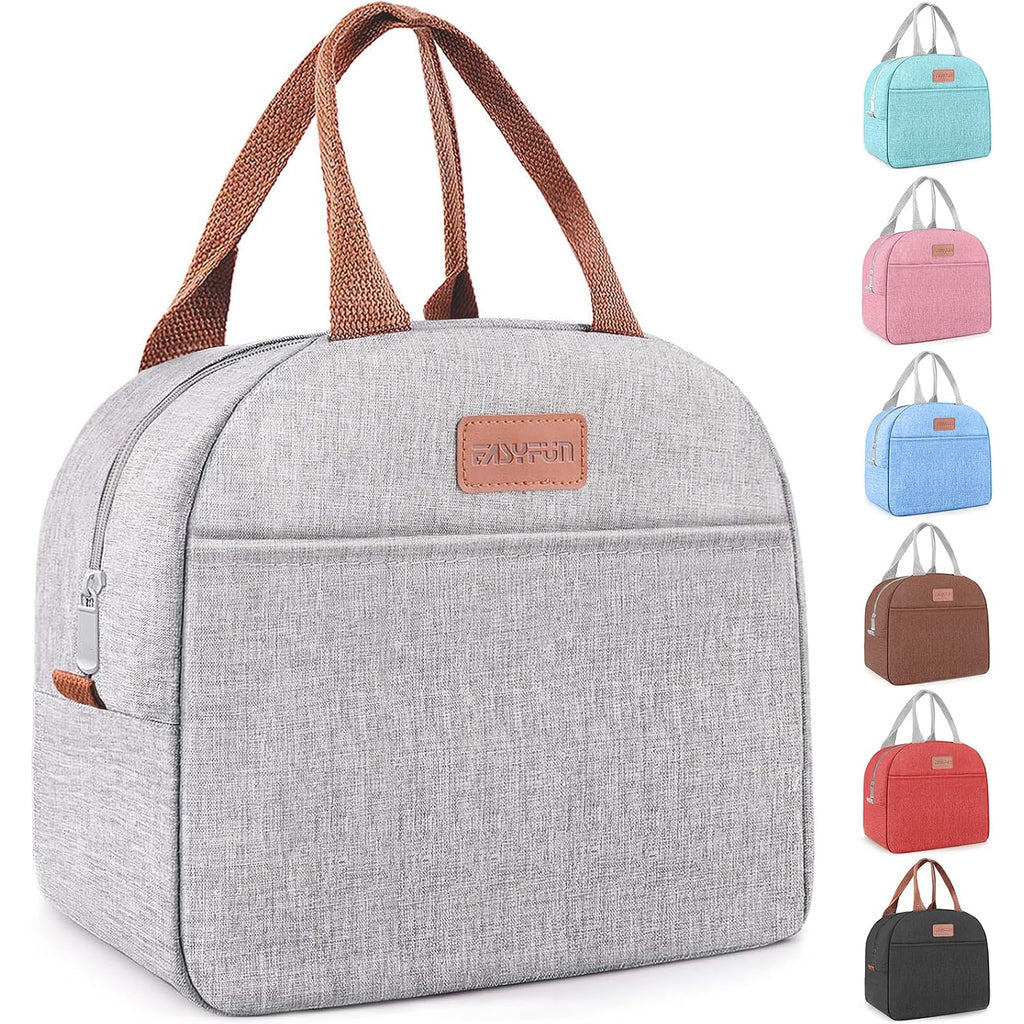 Lunch Bag For Women & Men Adult Insulated Lunch Box, Small Leakproof Cooler Food Lunch Containers Reusable High Capacity Lunch Tote Bags For Work, Travel, Outdoor (Grey)