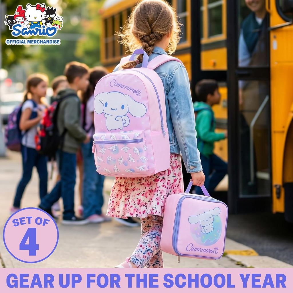 Get Trend Cinnamoroll Girls Backpack, Lunch Bag, Pencil Case, Water Bottle | Sanrio 4 Pc Set, 18In Bookbag, Insulated Lunch Bag, Pencil Pouch & 16.9 Fl Oz Bpa-Free Water Bottle, School, Gifts For Girls