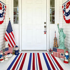 USA 250th Anniversary Patriotic Doormat, 2'4" x 3'7" Red White and Blue Striped Outdoor Rug, Washable Farmhouse Front Porch Welcome Mat for Memorial Day, 4th of July, and Independence Day Decor