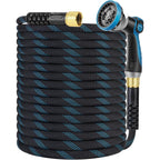 Non-Expanding Garden Hose 100 Ft, Kink Free Flexible Water Hose With 10-Pattern Spray Nozzle, Lightweight Hose Pipe, Leak Proof, 3/4" Swivel Connectors, Super Fabric, Portable Storage Strap