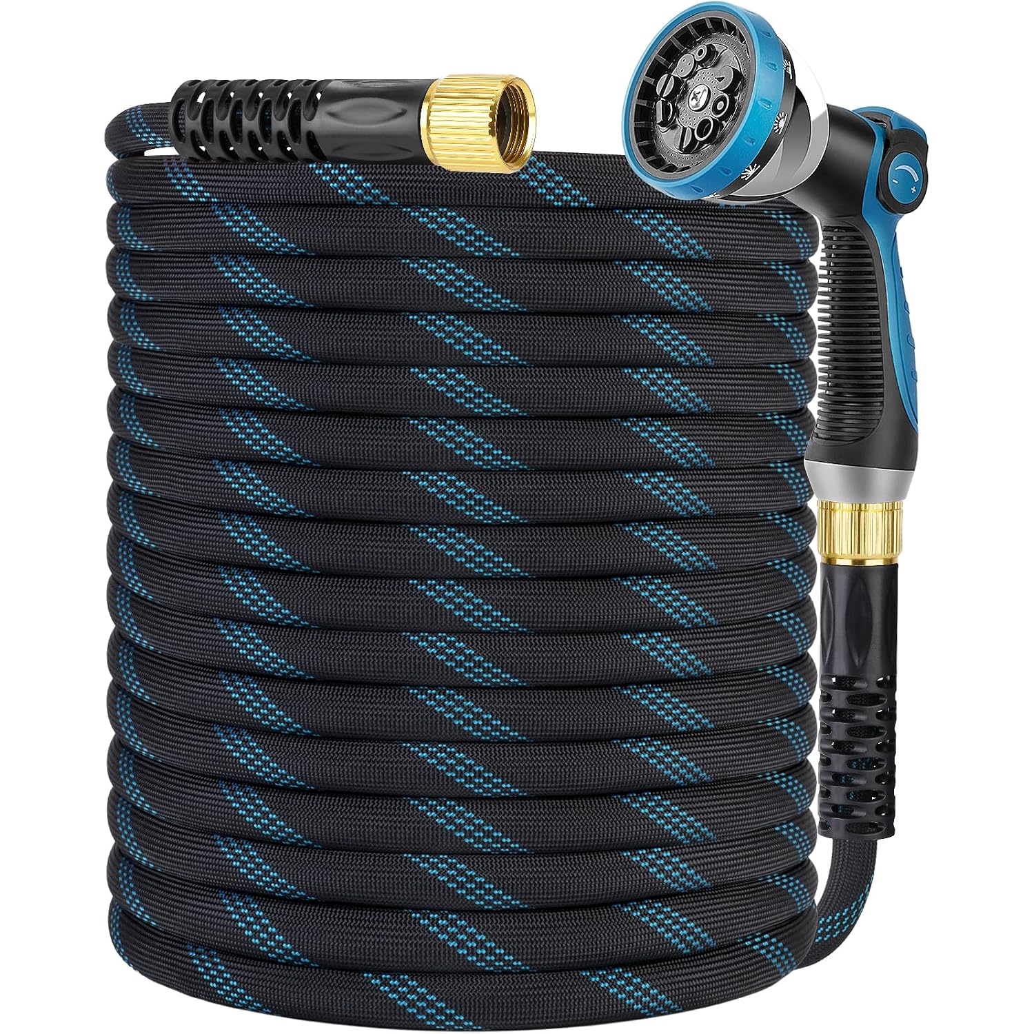 Non-Expanding Garden Hose 100 Ft, Kink Free Flexible Water Hose With 10-Pattern Spray Nozzle, Lightweight Hose Pipe, Leak Proof, 3/4" Swivel Connectors, Super Fabric, Portable Storage Strap