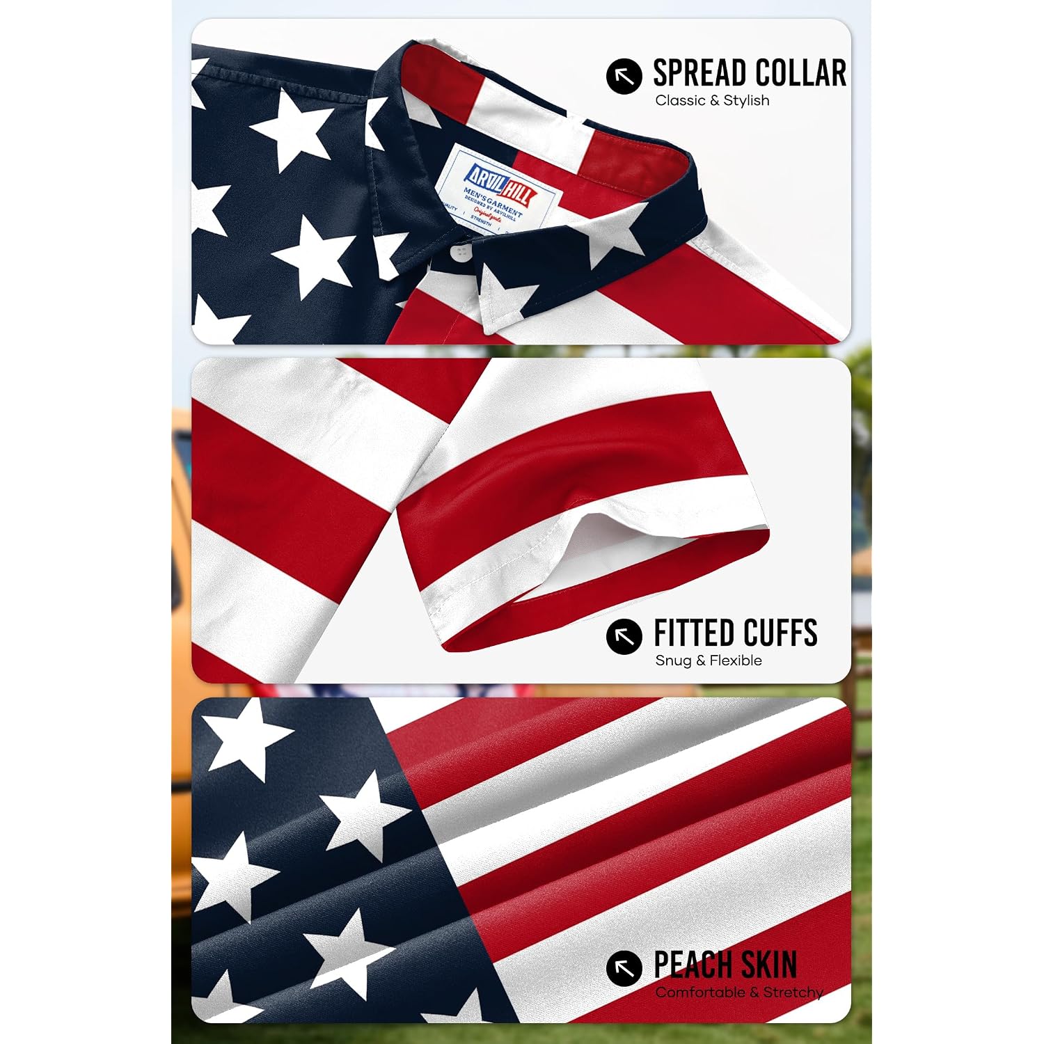 Men American Flag Button Shirt 4Th Of July Short Sleeve Shirts (S-3Xl)